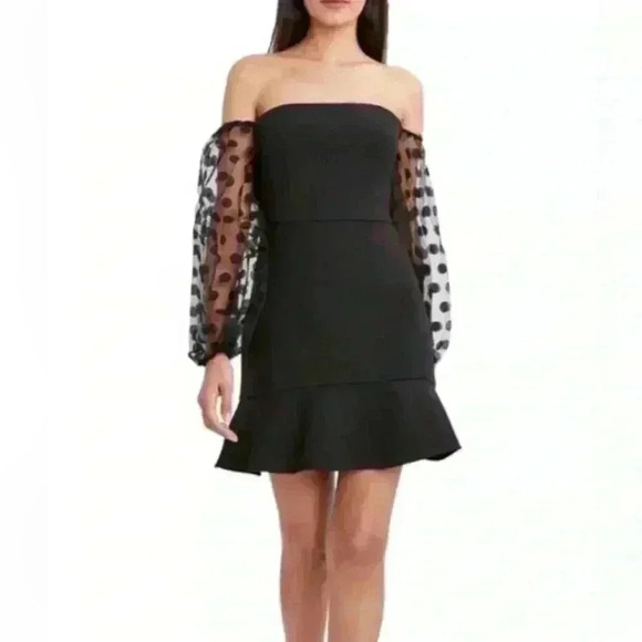 BCBGMAXAZRIA Sheer Sleeve Square Neck Mini Dress-Size 8 NEVER WORN - Picture 2 of 7